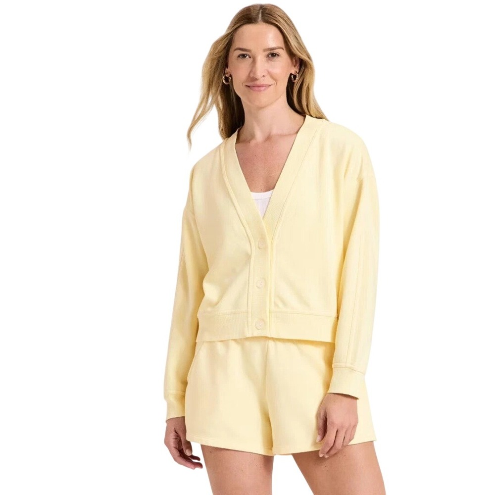 Universal Thread Women's Yellow Fleece Button Front Cardigan Sweater Size 1X